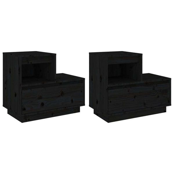 Syfax™ Comodini Neri 2 Pz 60X34X51 Cm In Legno Massello Di Pino-image