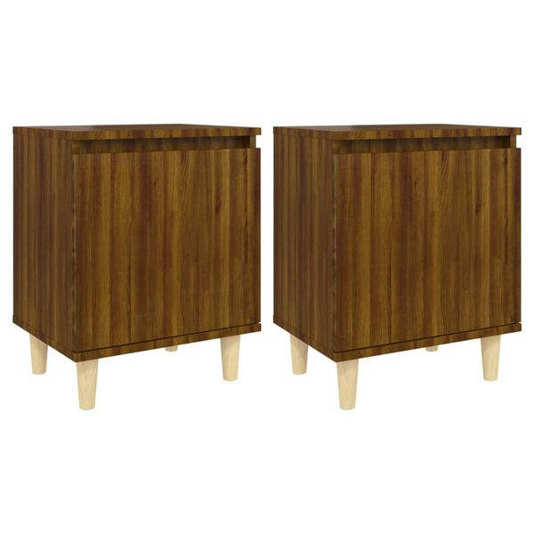 Syfax™ Comodini Gambe In Legno Massello 2 Pz Rovere Marrone 40X30X50Cm-image