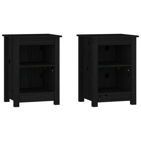 Syfax™ Comodini 2 Pz Neri 40X35X55 Cm In Legno Massello Di Pino-image
