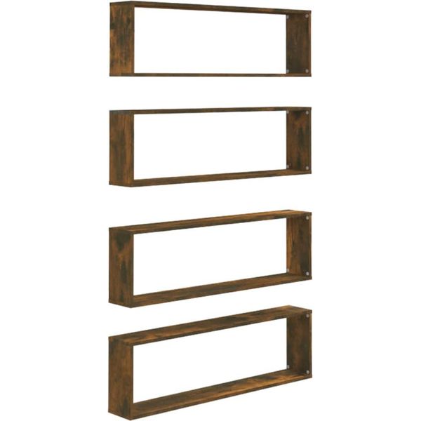 Syfax™ Mensole Parete Cubo 4Pz Rovere Fumo 100X15X30 Legno Multistrato-image