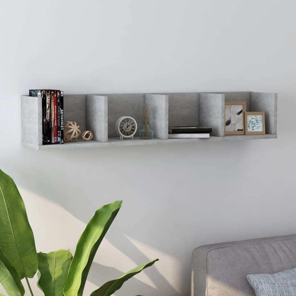 Syfax™ Scaffale Porta Cd Grigio Cemento 100X18X18 Cm Legno Multistrato-image