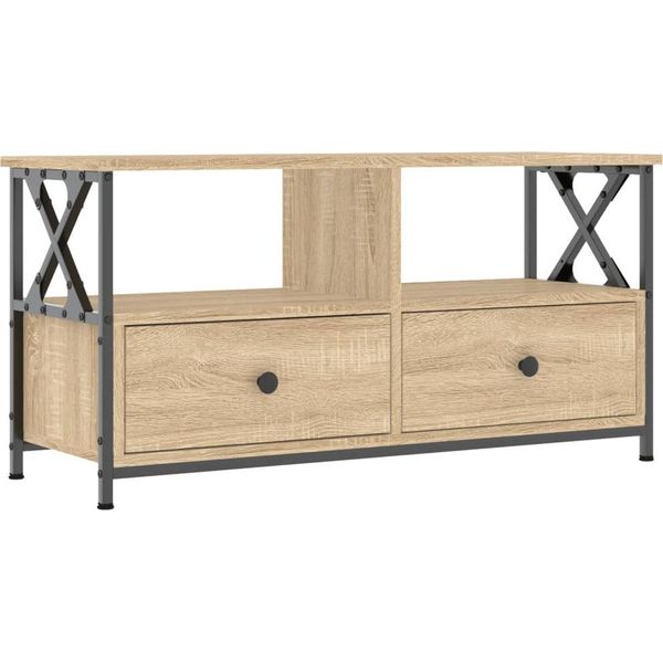 Syfax™ Mobile Tv Rovere Sonoma 90X33X45 Cm Legno Multistrato E Ferro-image