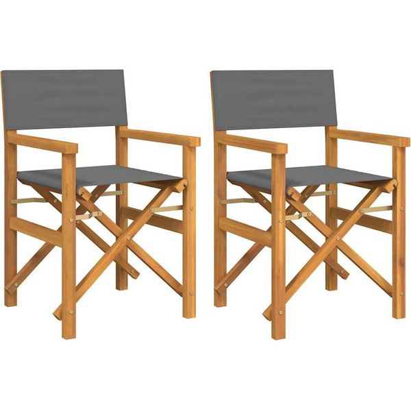 Syfax™ Sedie Da Regista Pieghevoli 2 Pz Grigio Legno Massello Di Teak-image