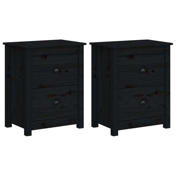 Syfax™ Comodini 2 Pz Neri 50X35X61,5 Cm In Legno Massello Di Pino-image