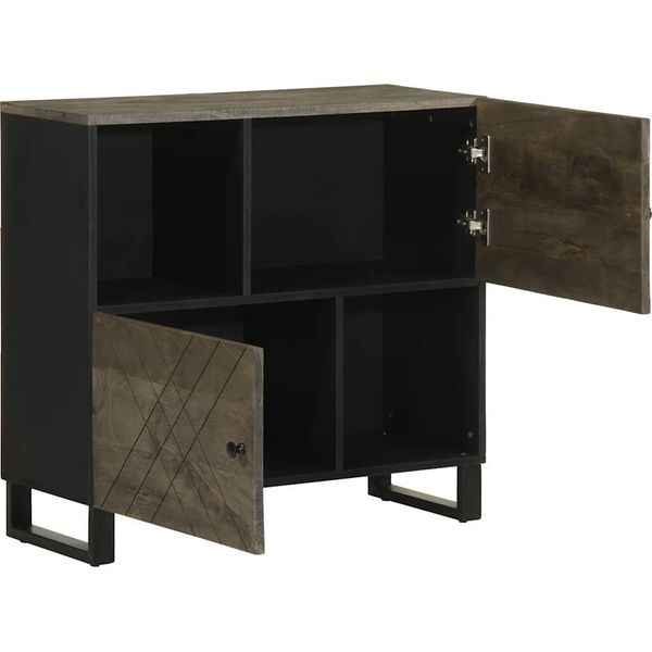 Syfax™ Credenza Nera 80X33X75 Cm In Legno Massello Di Mango-image