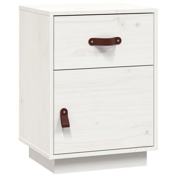 Syfax™ Comodino Bianco 40X34X55 Cm In Legno Massello Di Pino-image
