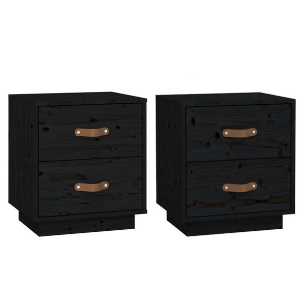 Syfax™ Comodini Neri 2 Pz 40X34X45 Cm In Legno Massello Di Pino-image