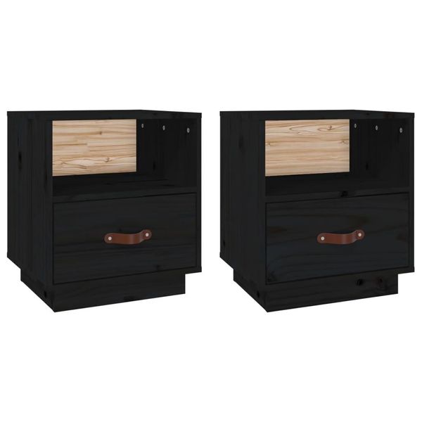 Syfax™ Comodini Nero 2 Pz 40X34X45 Cm In Legno Massello Di Pino-image
