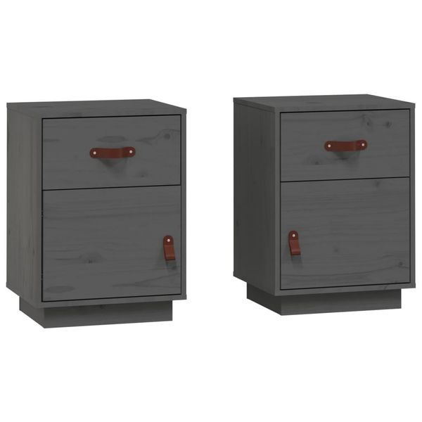 Syfax™ Comodini Grigi 2 Pz 40X34X55 Cm In Legno Massello Di Pino-image