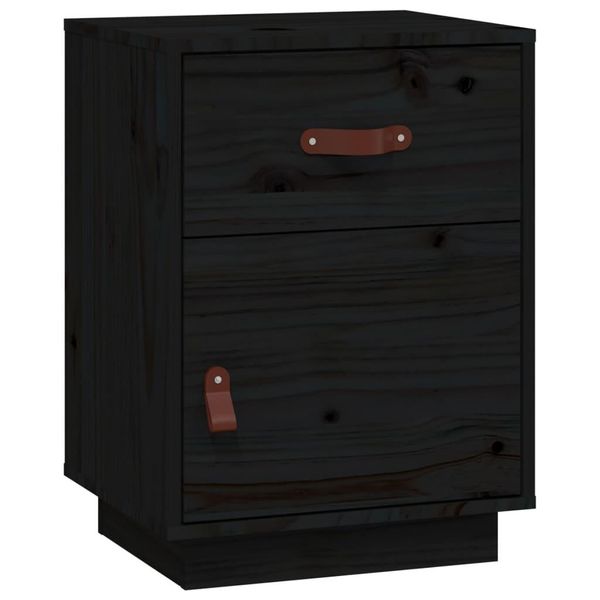 Syfax™ Comodino Nero 40X34X55 Cm In Legno Massello Di Pino-image