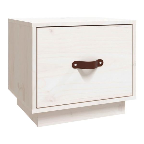 Syfax™ Comodino Bianco 40X34X35 Cm In Legno Massello Di Pino-image