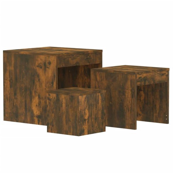 Syfax™ Tavolini Impilabili 3 Pz Rovere Fumo In Legno Multistrato-image