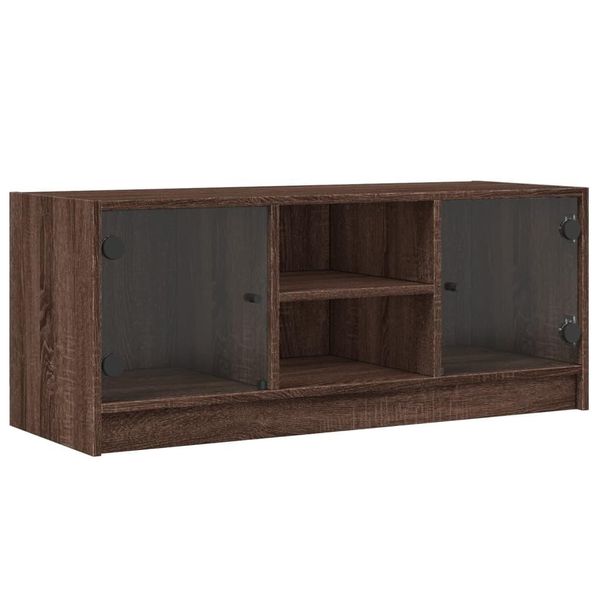Syfax™ Mobile Porta Tv Con Ante In Vetro Rovere Marrone 102X37X42 Cm-image