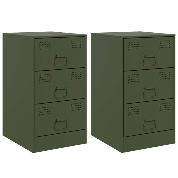 Syfax™ Comodini 2 Pz Verde Oliva 34,5X39X62 Cm In Acciaio-image