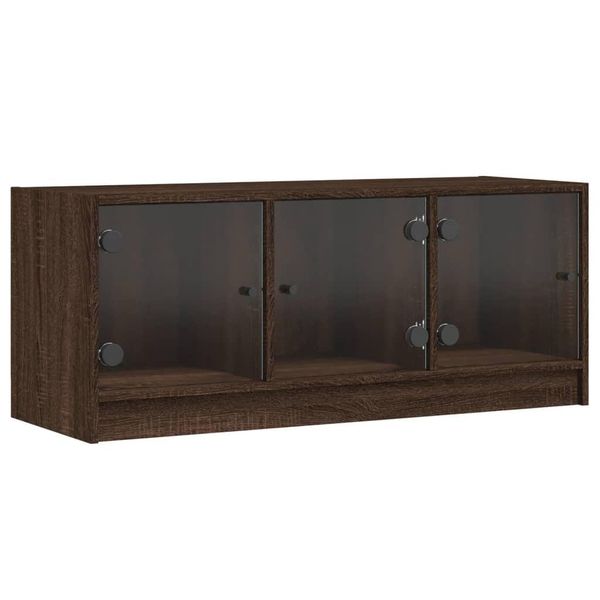 Syfax™ Mobile Porta Tv Con Ante In Vetro Rovere Marrone 102X37X42 Cm-image