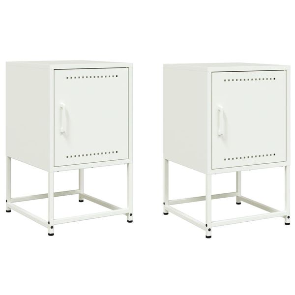 Syfax™ Comodini 2 Pz Bianchi 36X39X60,5 Cm In Acciaio-image