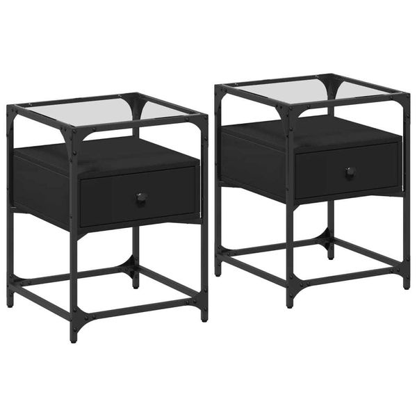 Syfax™ Comodini 2 Pz Neri 40X40X55 Cm In Legno Multistrato-image