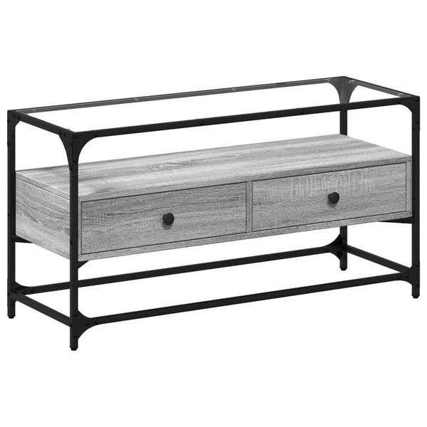 Syfax™ Mobile Tv Piano Vetro Grigio Sonoma 98X35X51 Legno Multistrato-image