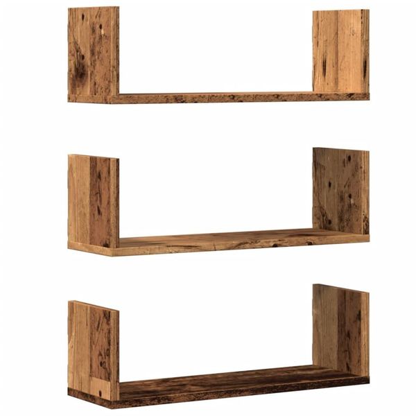 Syfax™ Mensole Da Parete 3Pz Legno Antico 58X18X18 Cm In Truciolato-image