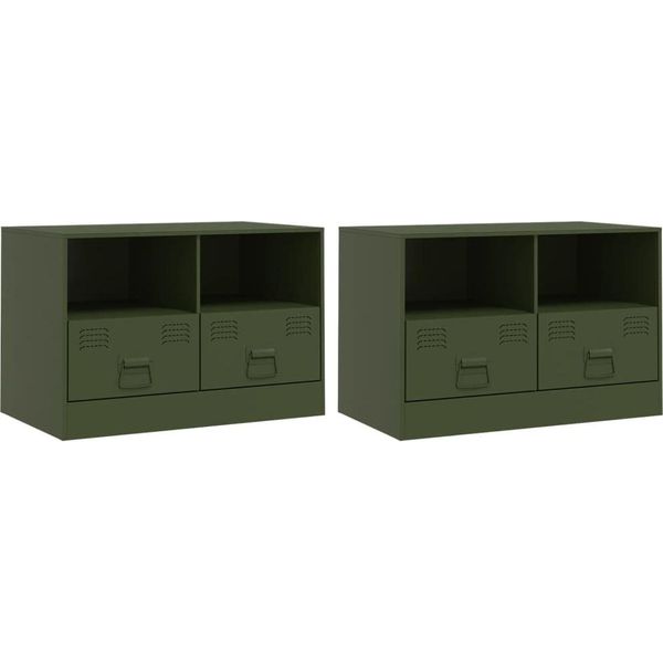 Syfax™ Mobili Tv 2 Pz Verde Oliva 67X39X44 Cm In Acciaio-image