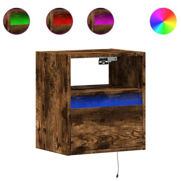 Syfax™ Mobile Tv A Parete Con Luci Led Rovere Fumo 41X31X45 Cm-image