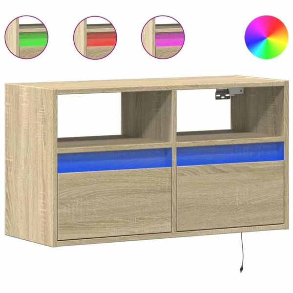 Syfax™ Mobile Tv A Parete Con Luci Led Rovere Sonoma 80X31X45 Cm-image