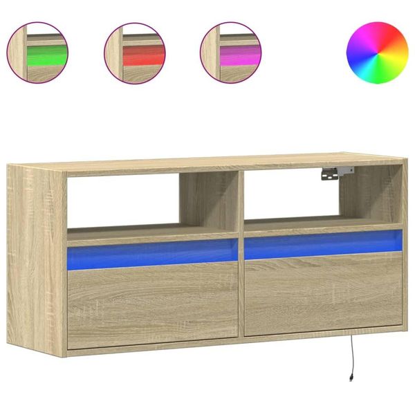 Syfax™ Mobile Tv A Parete Con Luci Led Rovere Sonoma 100X31X45 Cm-image