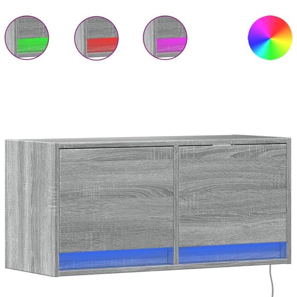 Syfax™ Mobile Tv A Parete Con Luci Led Grigio Sonoma 80X31X35 Cm-image