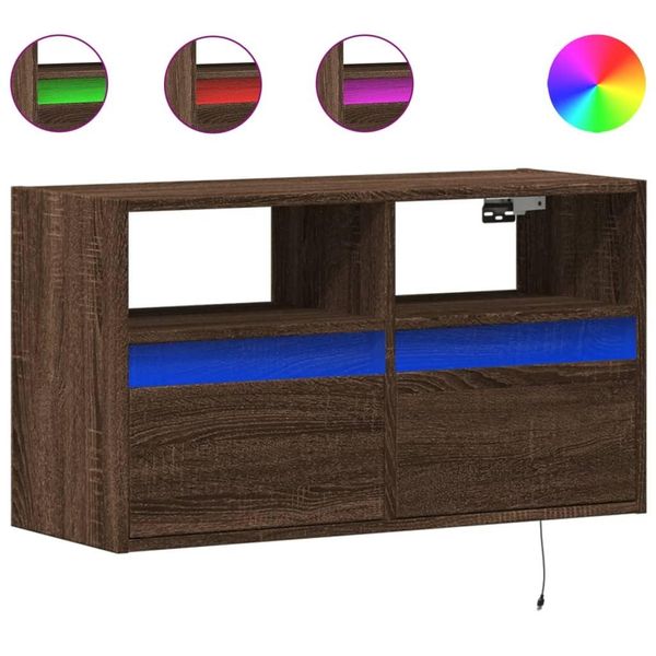 Syfax™ Mobile Tv A Parete Con Luci Led Rovere Marrone 80X31X45 Cm-image