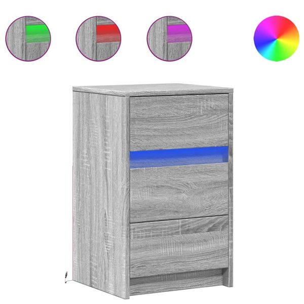 Syfax™ Comodino Con Luci Led Grigio Sonoma In Legno Multistrato-image