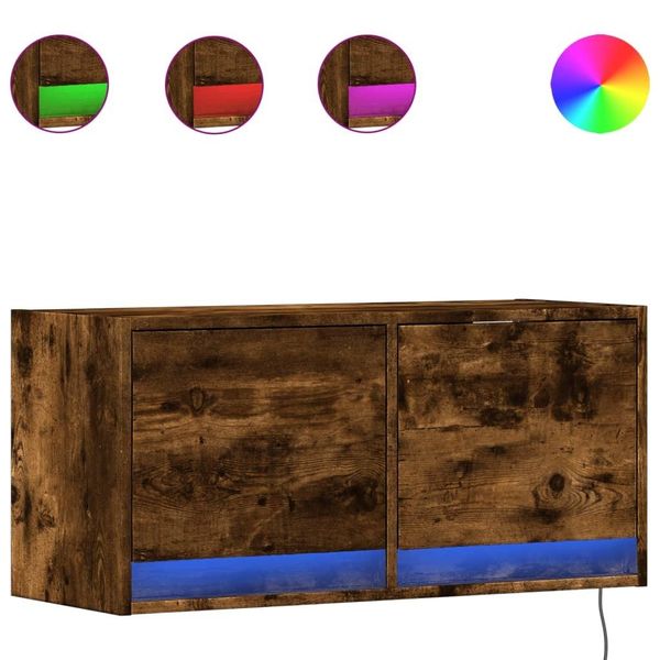 Syfax™ Mobile Tv A Parete Con Luci Led Rovere Fumo 80X31X35 Cm-image
