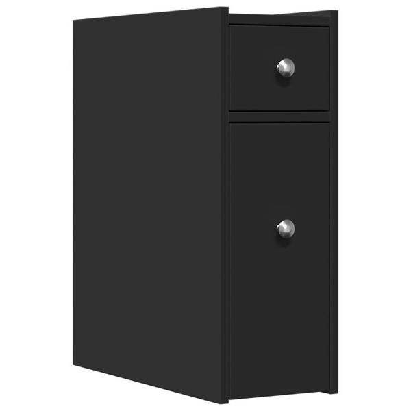 Syfax™ Armadietto Da Bagno Stretto Con Ruote Nero In Truciolato-image