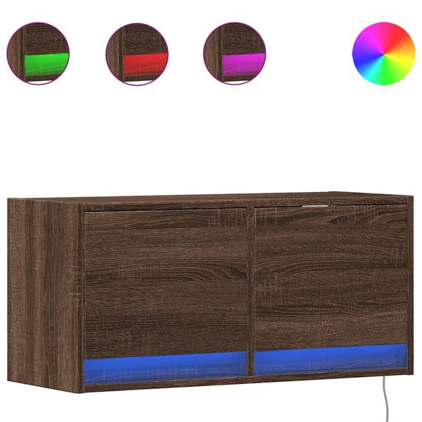 Syfax™ Mobile Tv A Parete Con Luci Led Rovere Marrone 80X31X35 Cm-image