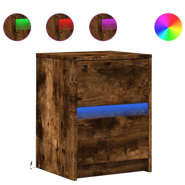 Syfax™ Comodino Con Luci Led Rovere Fumo In Legno Multistrato-image