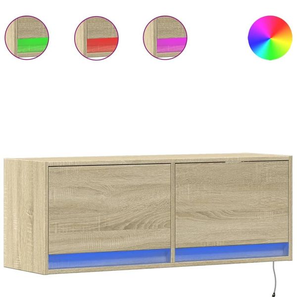 Syfax™ Mobile Tv A Parete Con Luci Led Rovere Sonoma 100X31X35 Cm-image