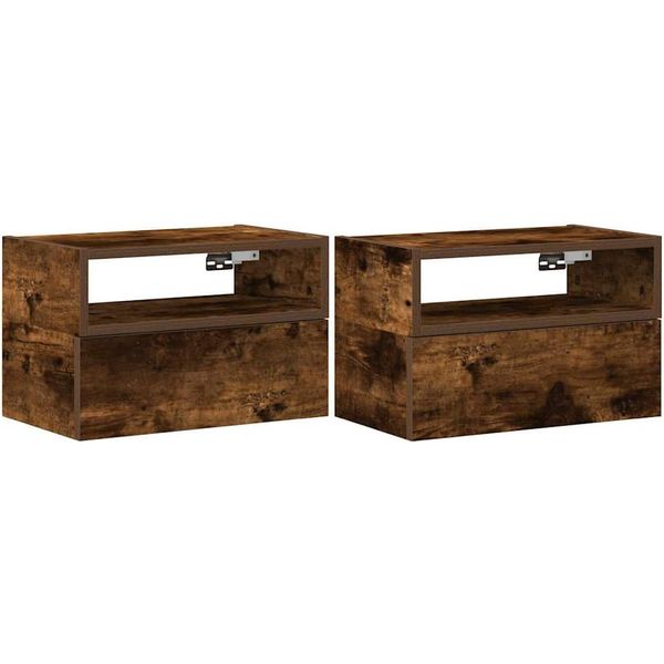 Syfax™ Comodini A Muro 2 Pz Rovere Fumo 45X26X28,5 Cm-image