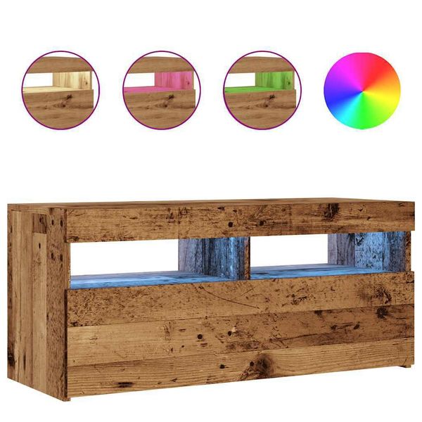 Syfax™ Mobile Porta Tv Con Led Legno Antico 90X35X40 Cm Multistrato-image
