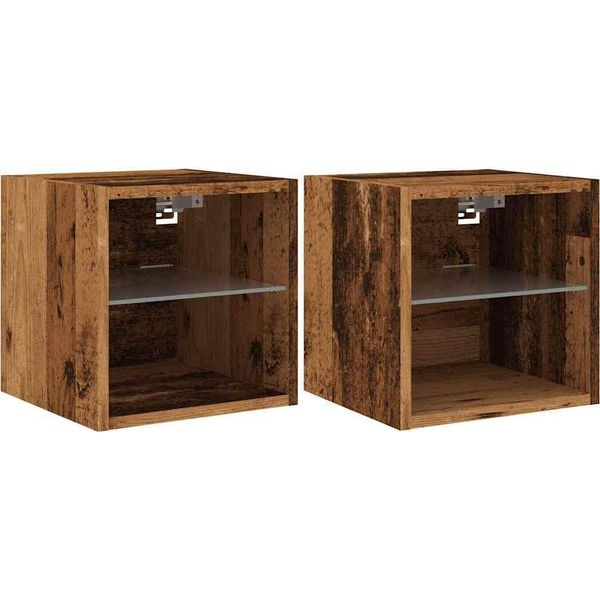 Syfax™ Mobili Tv A Parete Con Luci Led 2Pz Legno Antico 30X28,5X30 Cm-image