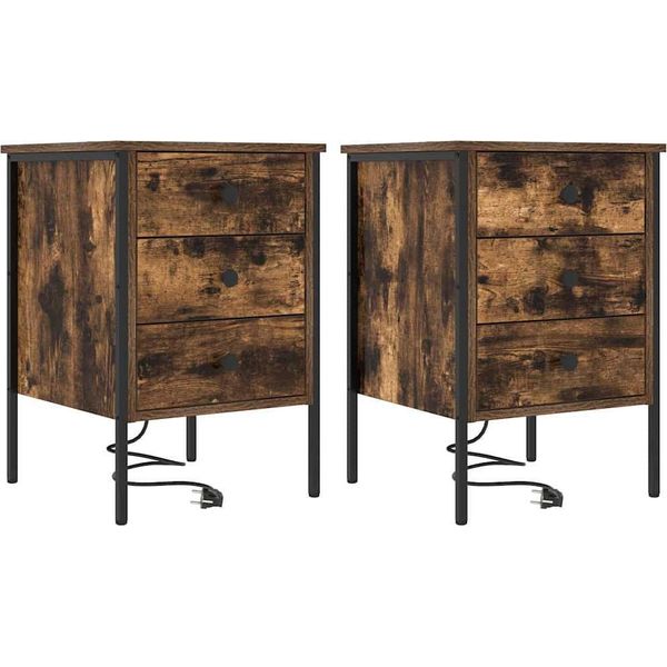 Syfax™ Armadio Da Notte Con Cassetto 2 Pcs Rovere Fumé 42 X 41 X 61 Cm-image