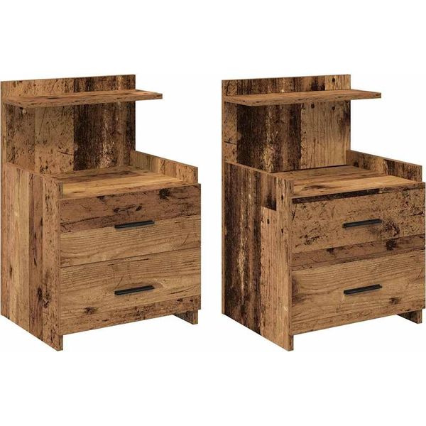 Syfax™ Comodini 2 Pz Con 2 Cassetti In Legno Vecchio 40X36,5X62 Cm-image