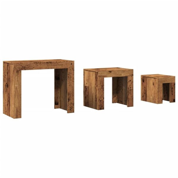 Syfax™ Tavolini Impilabili 3 Pz Legno Antico In Truciolato-image