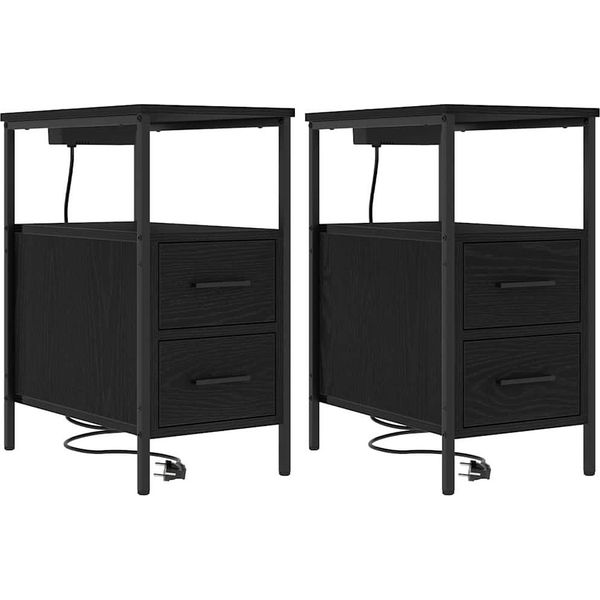 Syfax™ Armadio Da Notte Con Cassetto 2 Pcs Rovere Nero 30 X 48 X 61 Cm-image