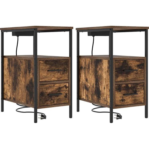 Syfax™ Armadio Da Notte Con Cassetto 2 Pcs Rovere Fumé 30 X 48 X 61 Cm-image