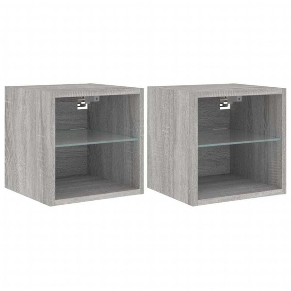 Syfax™ Mobili Tv A Parete Con Luci Led 2Pz Grigio Sonoma 30X28,5X30 Cm-image