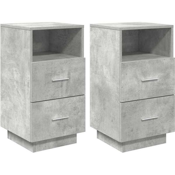 Syfax™ Comodini 2 Pz Con 2 Cassetti Grigio Cemento 36X36X68 Cm-image