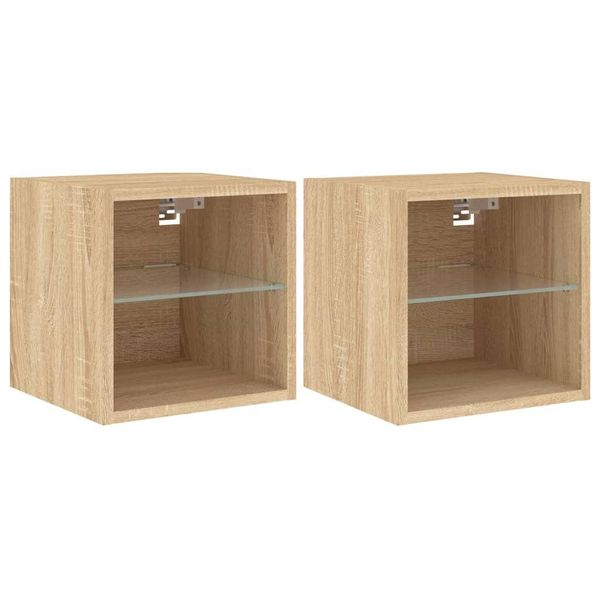 Syfax™ Mobili Tv A Parete Con Luci Led 2Pz Rovere Sonoma 30X28,5X30 Cm-image
