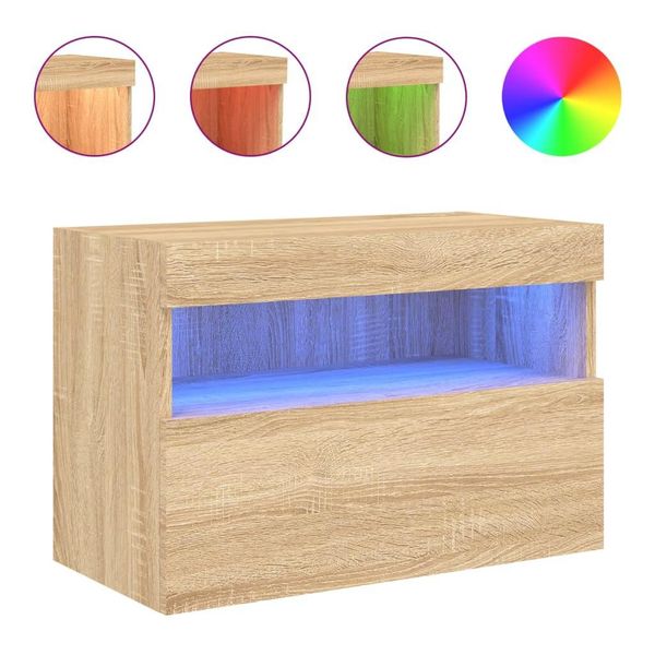 Syfax™ Mobile Tv A Parete Con Luci Led Rovere Sonoma 60X30X40 Cm-image