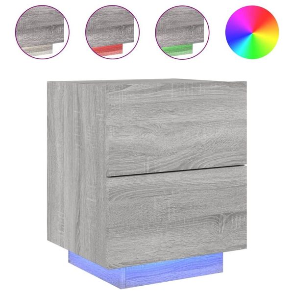 Syfax™ Comodino Con Luci Led Grigio Sonoma In Legno Multistrato-image