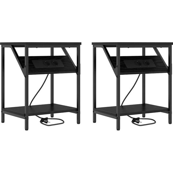 Syfax™ Armadio Da Notte 2 Pcs Rovere Nero 38 X 30 X 48 Cm-image
