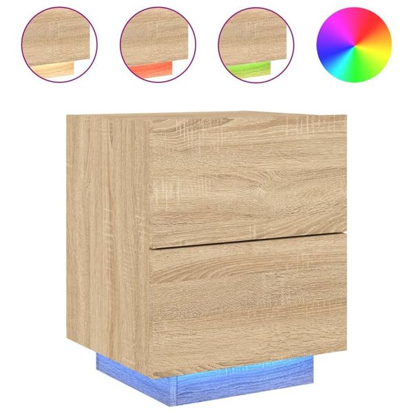 Syfax™ Comodino Con Luci Led Rovere Sonoma In Legno Multistrato-image